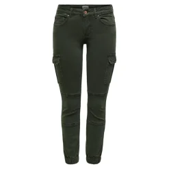 Pantalon cargo fermeture par bouton. fermeture éclair taille moyenne vert foncé en coton Anya