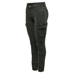 Pantalon cargo fermeture par bouton. fermeture éclair taille moyenne vert foncé en coton Anya