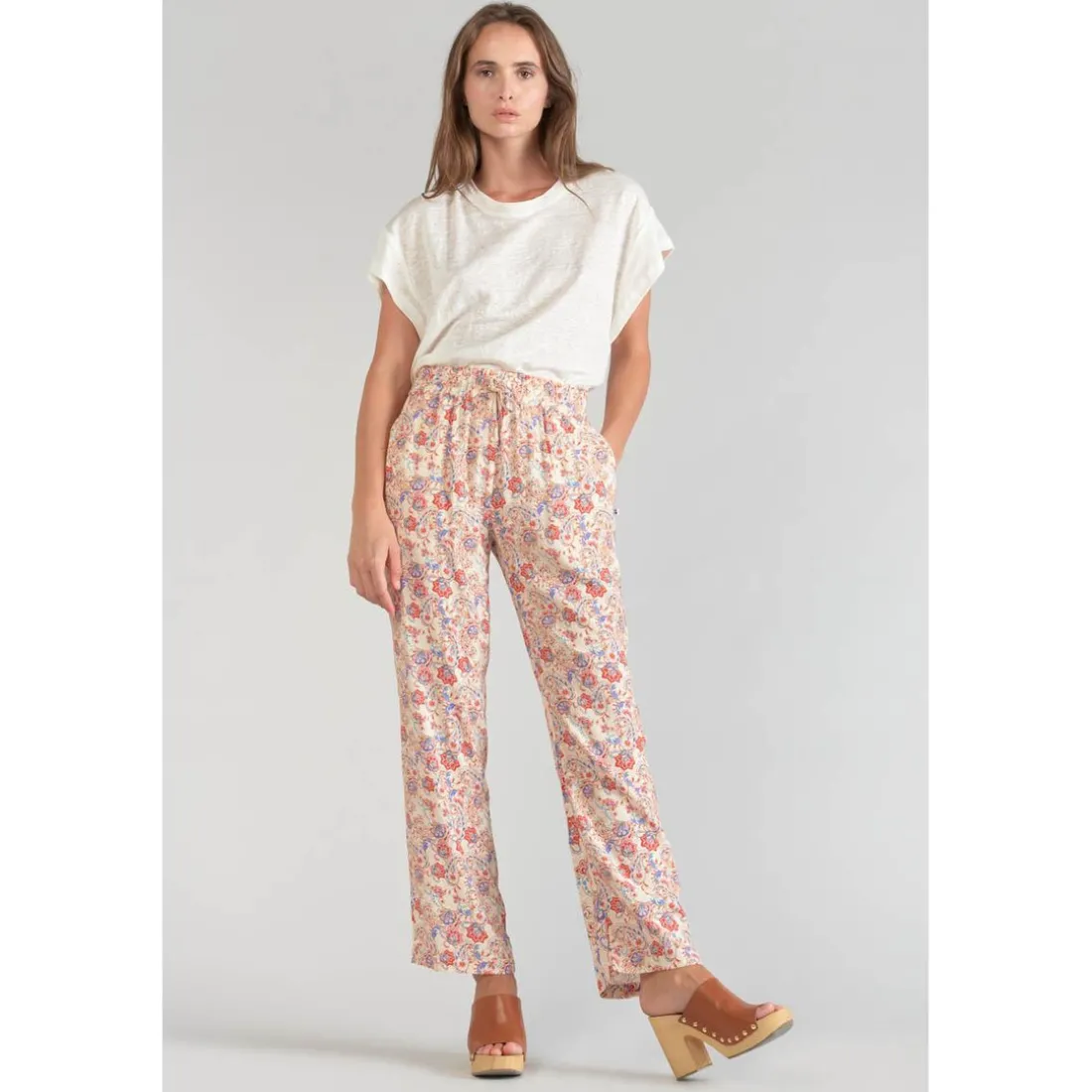 Pantalon carotte HENEL rose en viscose