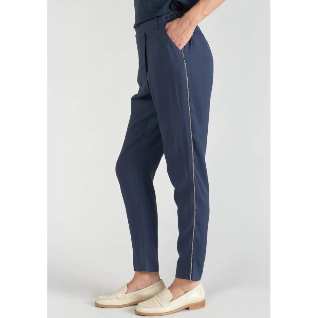 Pantalon carotte REYDEL bleu en viscose