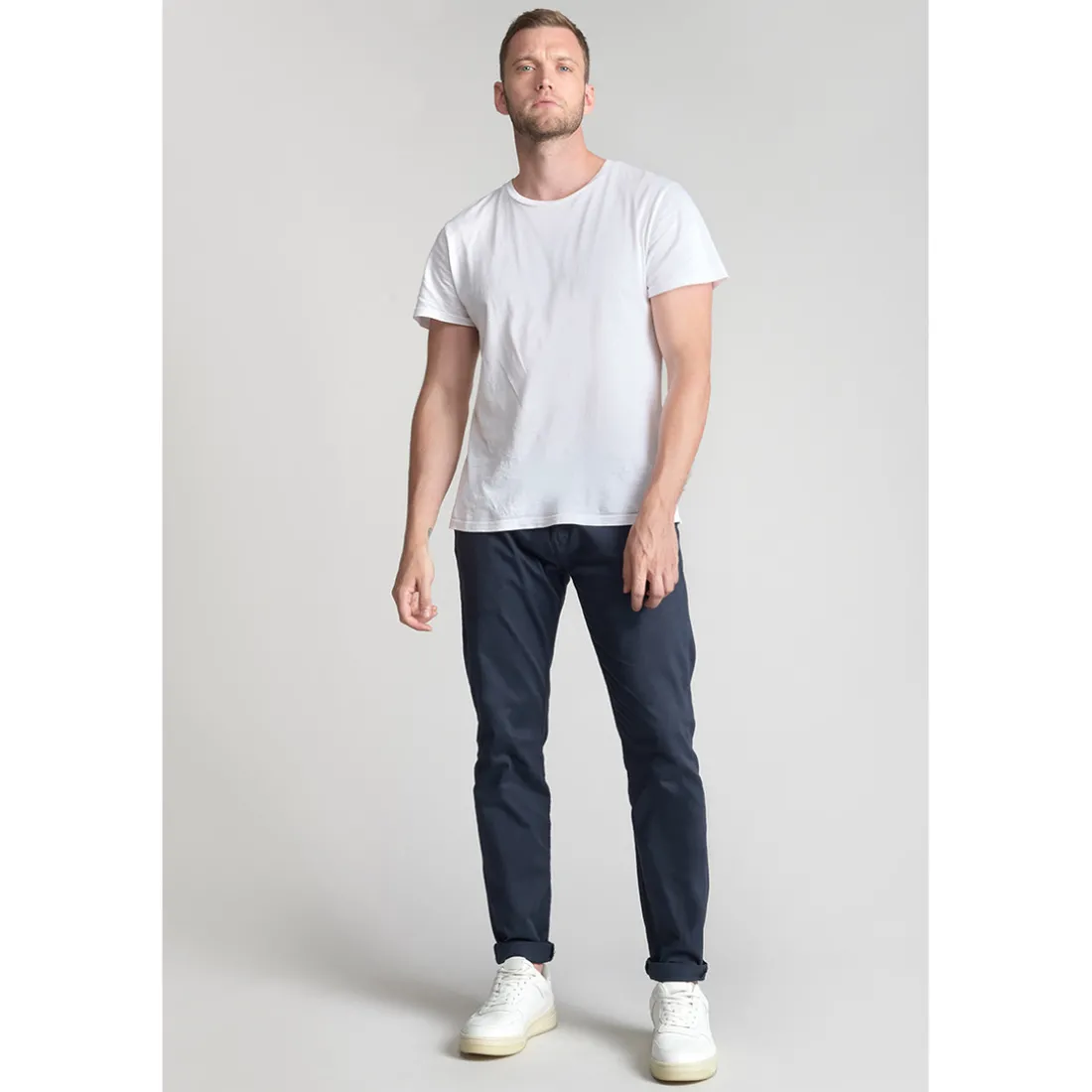 Pantalon chino CESAR bleu marine en coton