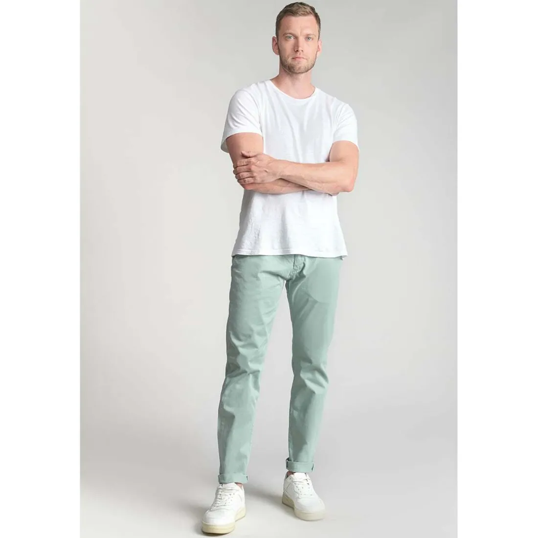 Pantalon chino CESAR vert d'eau en coton