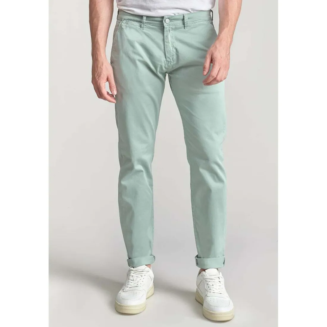 Pantalon chino CESAR vert d'eau en coton