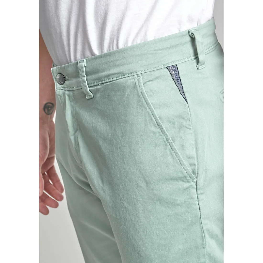 Pantalon chino CESAR vert d'eau en coton