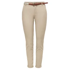 Pantalon chino fermeture par ceinture taille moyenne beige en coton Ria