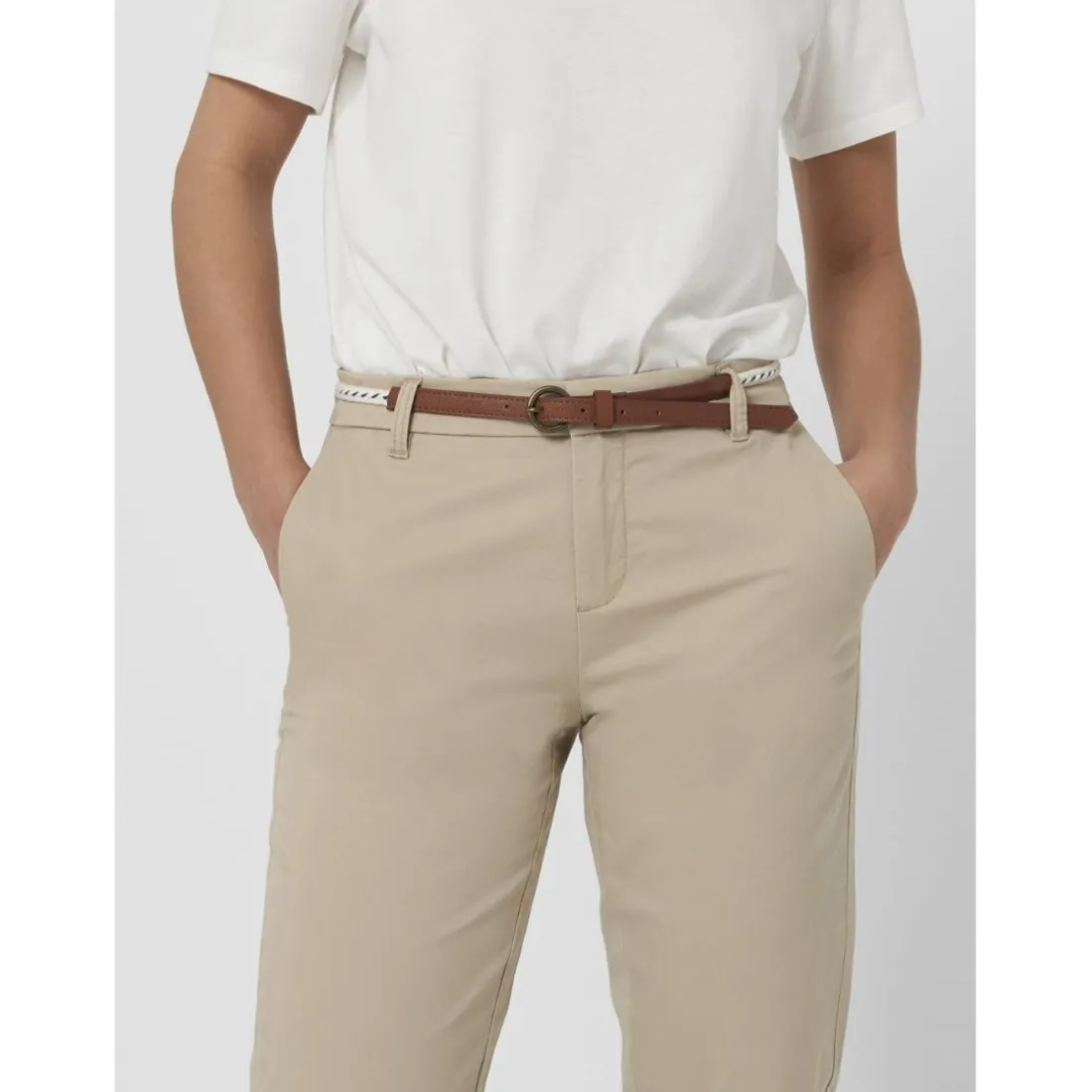 Pantalon chino fermeture par ceinture taille moyenne beige en coton Ria