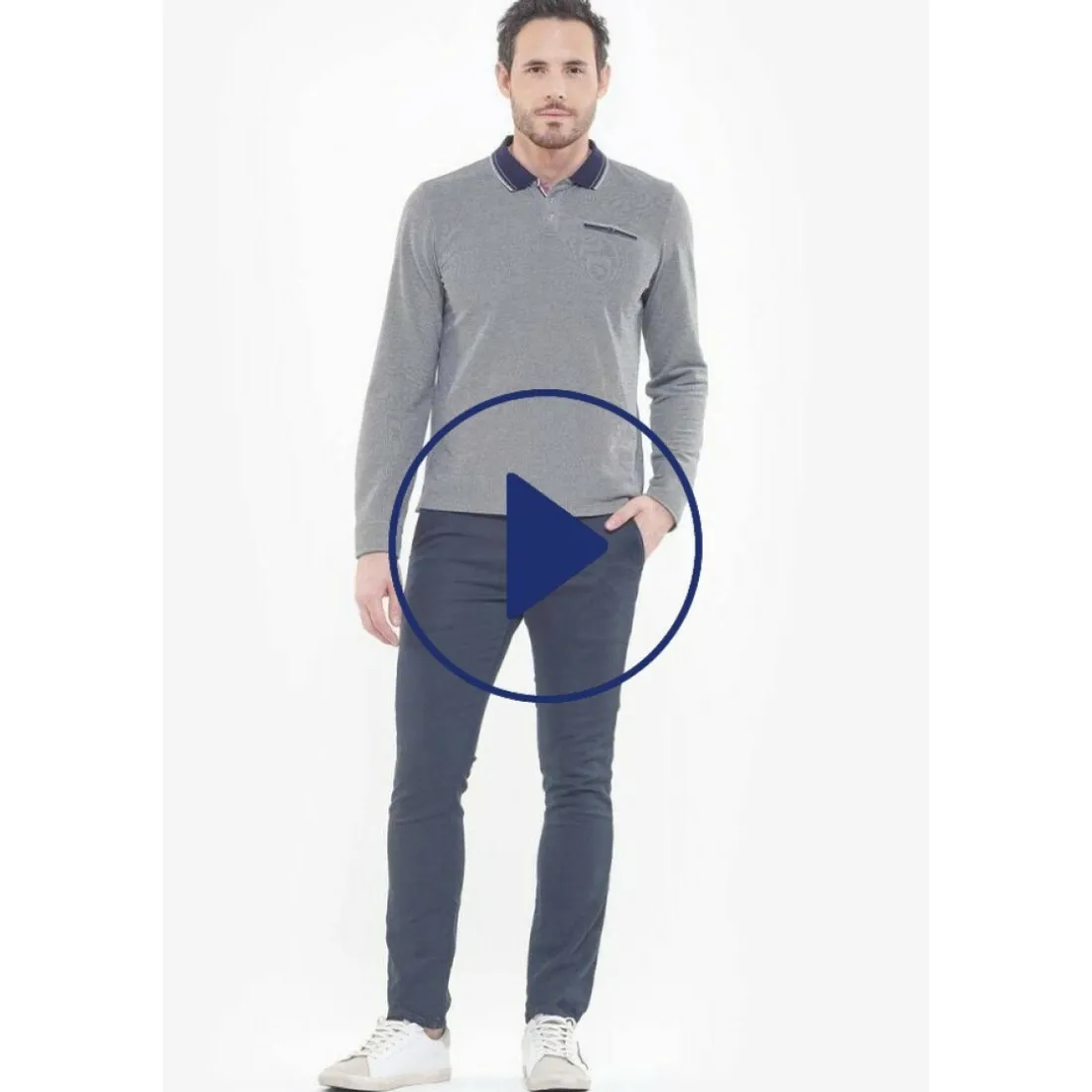 Pantalon chino Jogg Kurt marine blanc en coton
