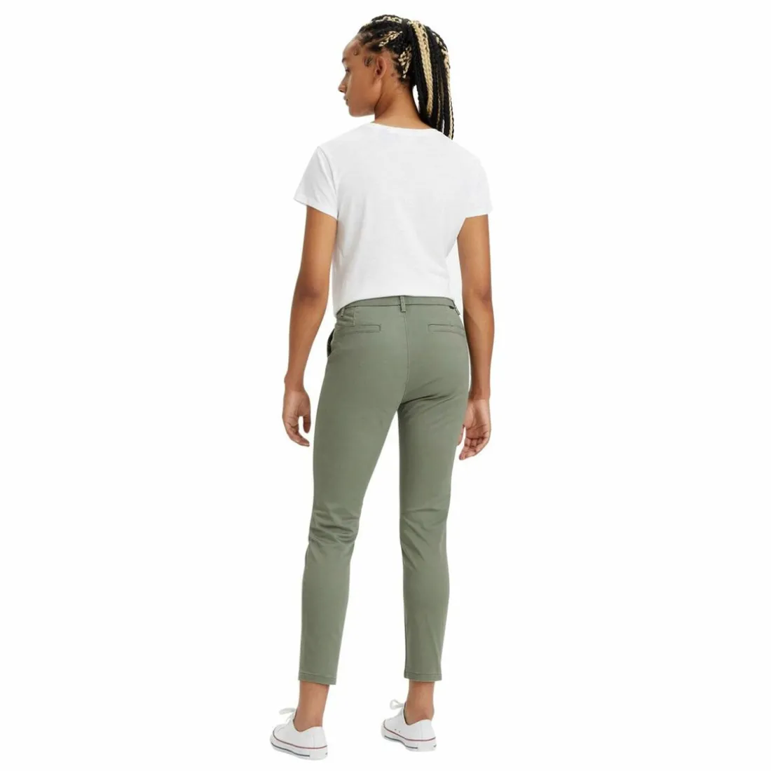 Pantalon chino skinny vert en coton