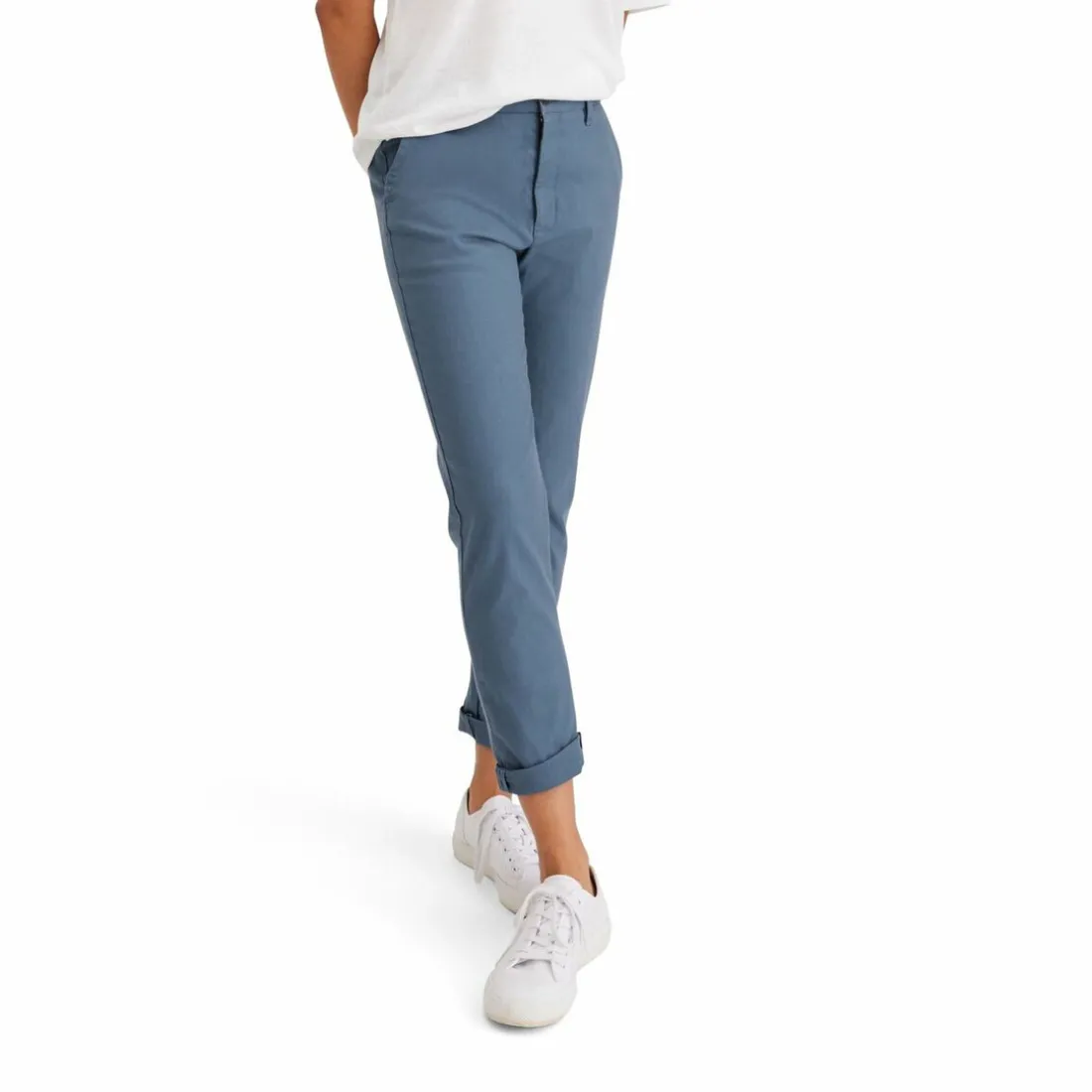 Pantalon chino slim cheville bleu indigo en coton