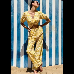 Pantalon décontracté PAMEA jaune bicolore en viscose