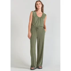 Pantalon droit JUDI vert en coton modal