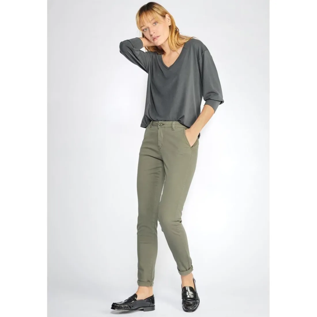 Pantalon dyli kaki vert en coton