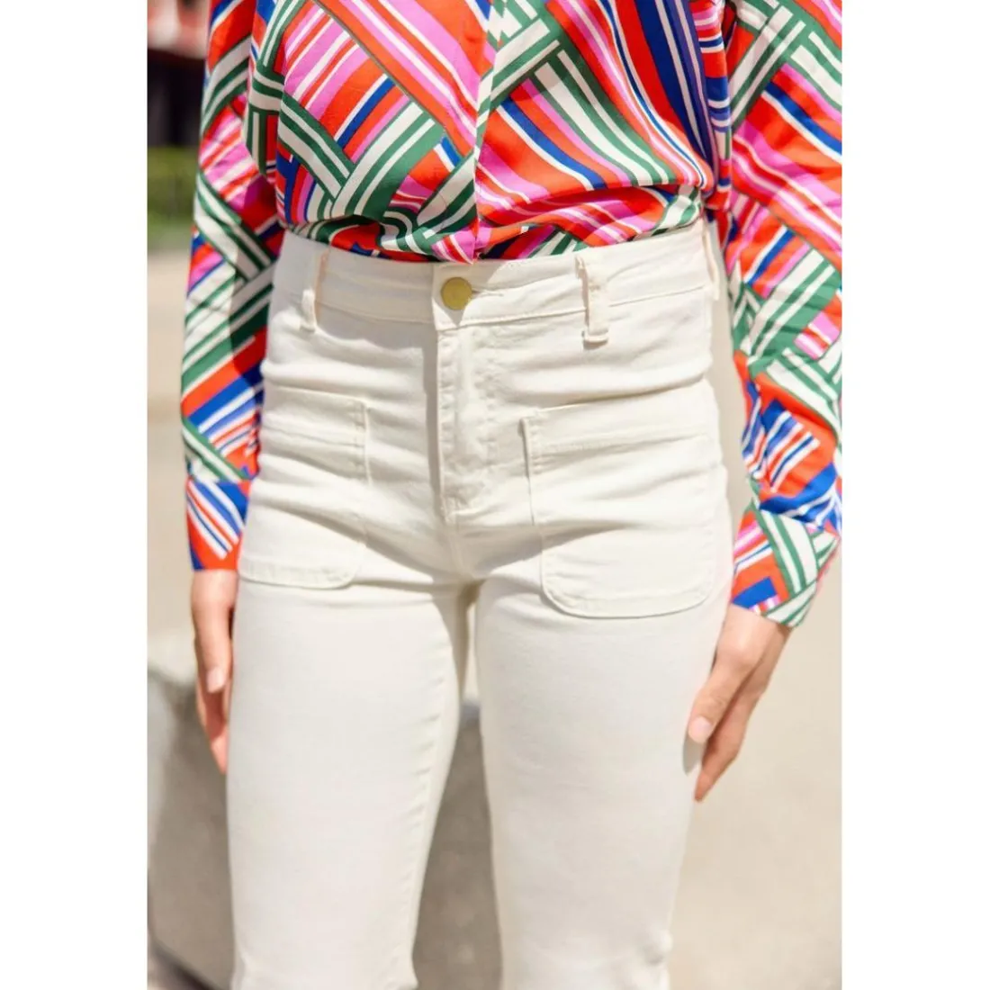 Pantalon ecru SONNY VELOURS en coton blanc