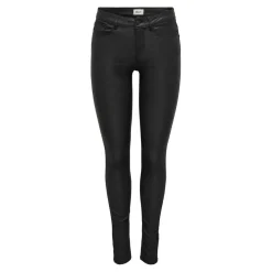 Pantalon en cuir synthétique braguette à boutons taille moyenne noir Isla