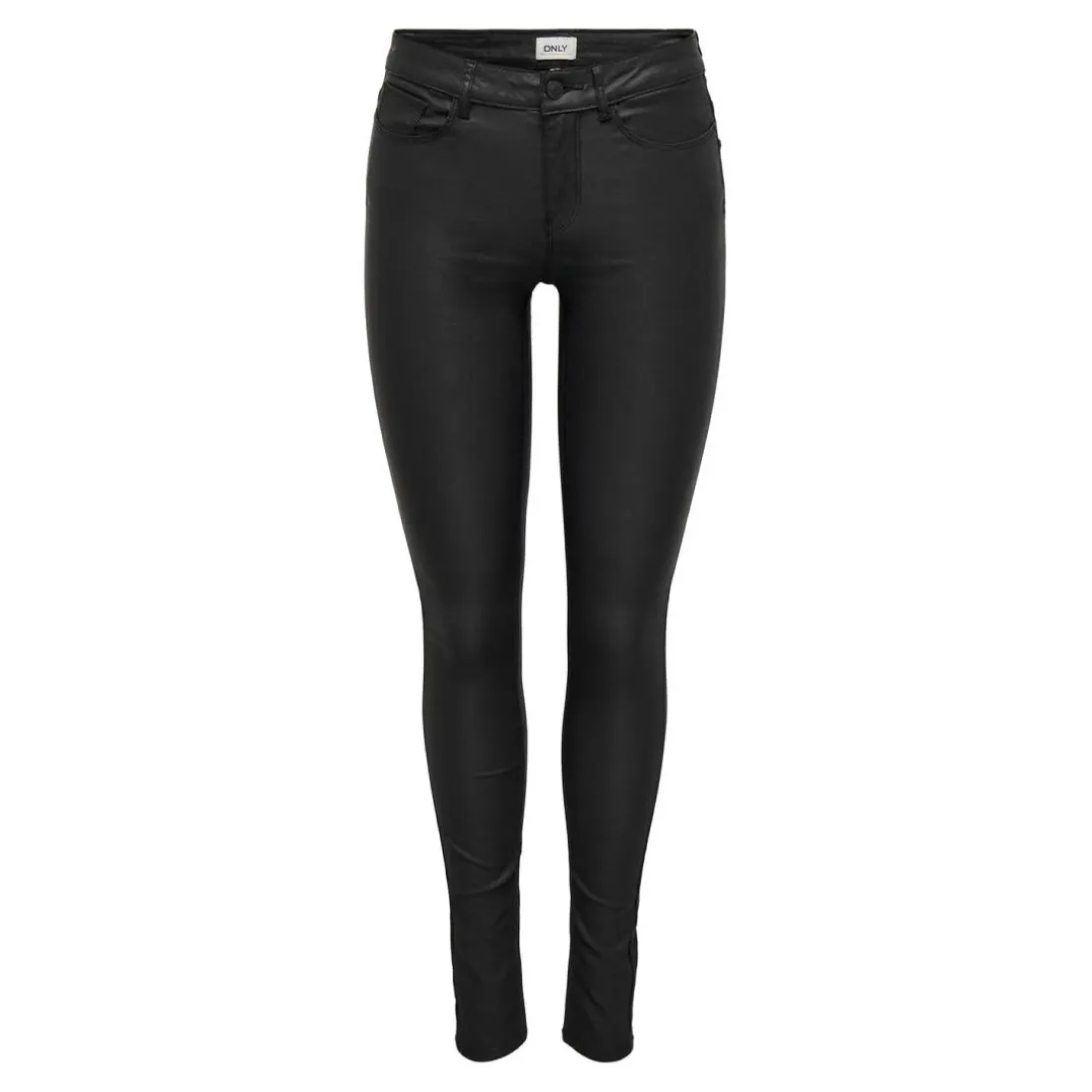Pantalon en cuir synthétique braguette à boutons taille moyenne noir Isla