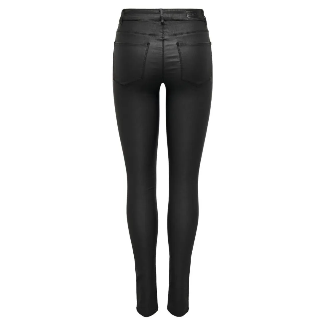 Pantalon en cuir synthétique braguette à boutons taille moyenne noir Isla