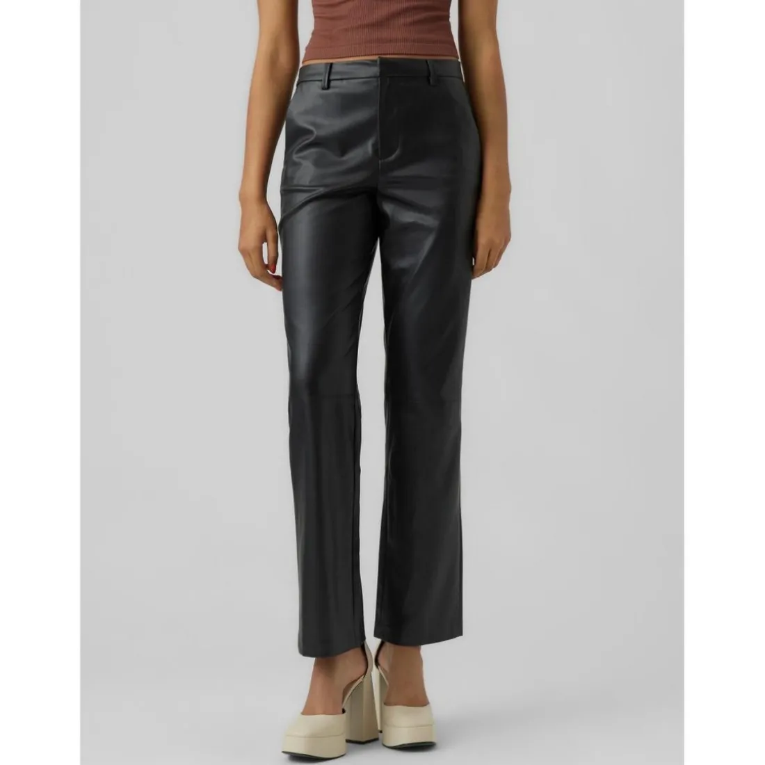 Pantalon en simili-cuir Slim Straight Fit Taille moyenne Pleine longueur noir Ruby
