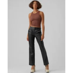 Pantalon en simili-cuir Slim Straight Fit Taille moyenne Pleine longueur noir Ruby