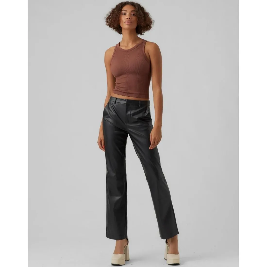 Pantalon en simili-cuir Slim Straight Fit Taille moyenne Pleine longueur noir Ruby