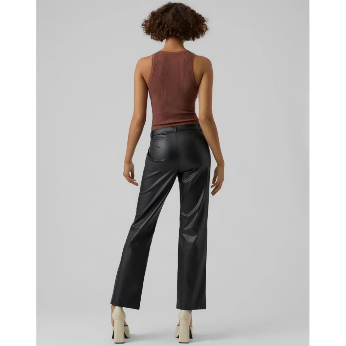 Pantalon en simili-cuir Slim Straight Fit Taille moyenne Pleine longueur noir Ruby