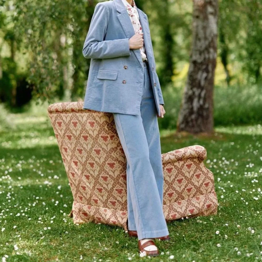 Pantalon en velours ATLANTY bleu gris
