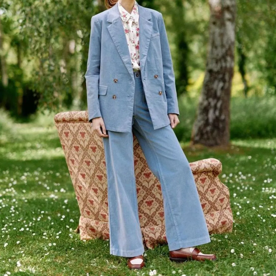 Pantalon en velours ATLANTY bleu gris