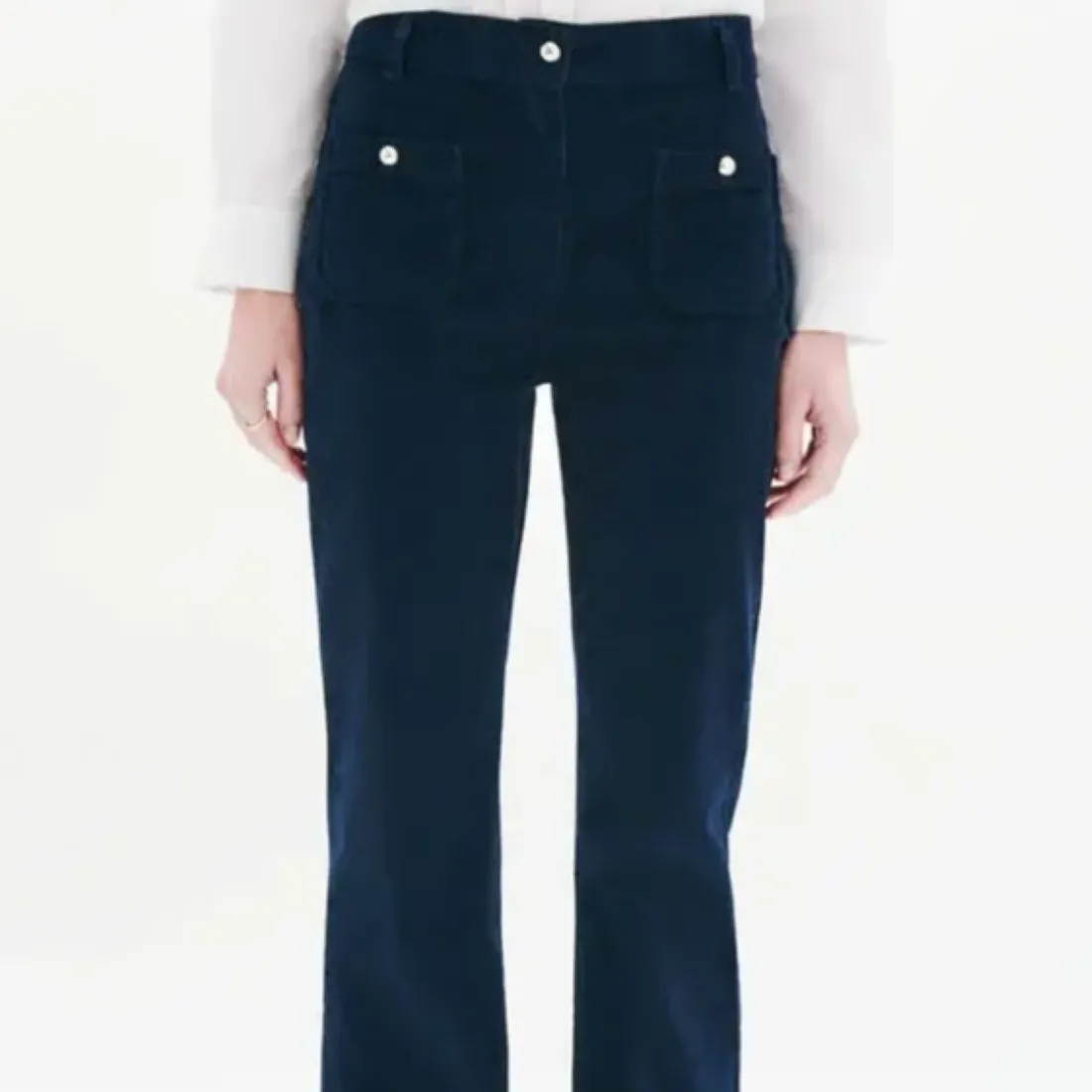 Pantalon femme bleu marine en coton
