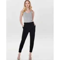 Pantalon fermeture à cordon taille moyenne noir en viscose Leah