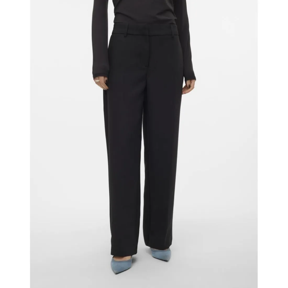 Pantalon fermeture à crochets et à œillets avec fermeture éclair taille moyenne noir Léa