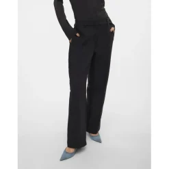 Pantalon fermeture à crochets et à œillets avec fermeture éclair taille moyenne noir Léa
