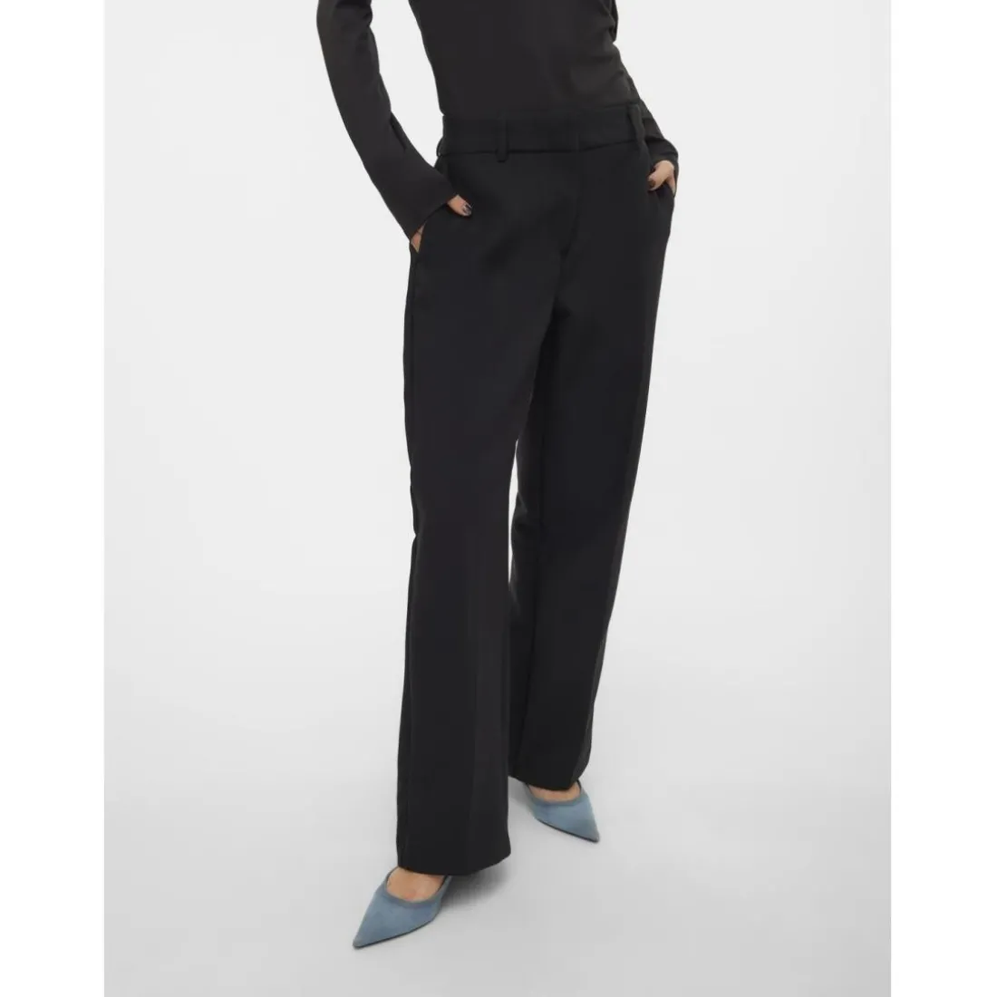 Pantalon fermeture à crochets et à œillets avec fermeture éclair taille moyenne noir Léa