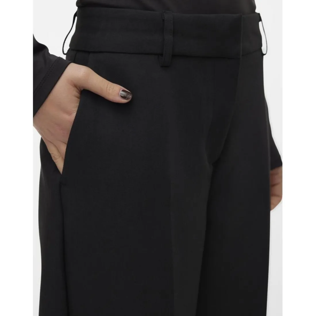Pantalon fermeture à crochets et à œillets avec fermeture éclair taille moyenne noir Léa