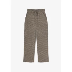 Pantalon fille, cargo Ruzenagi à motif pied de poule blanc