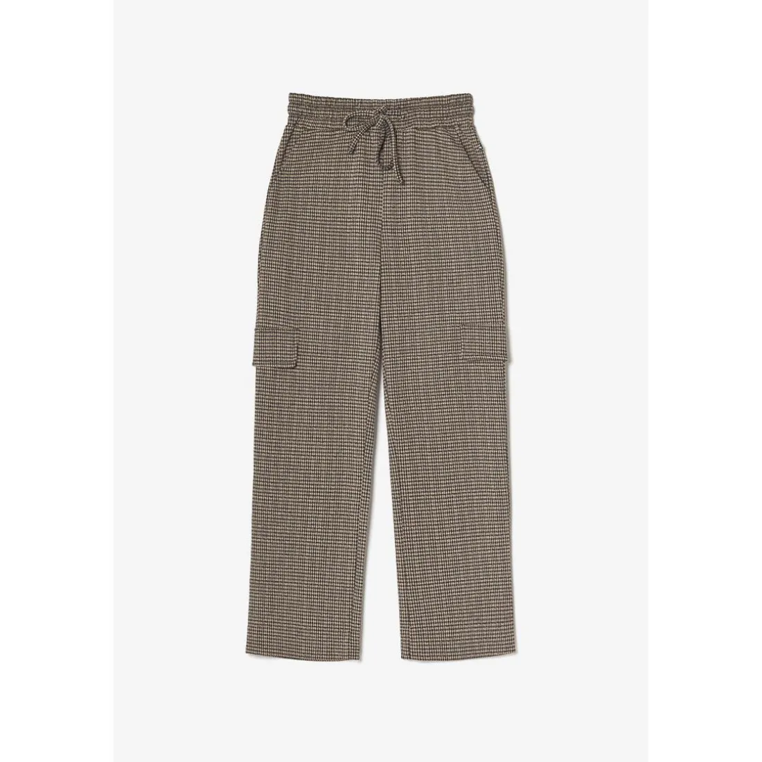 Pantalon fille, cargo Ruzenagi à motif pied de poule blanc
