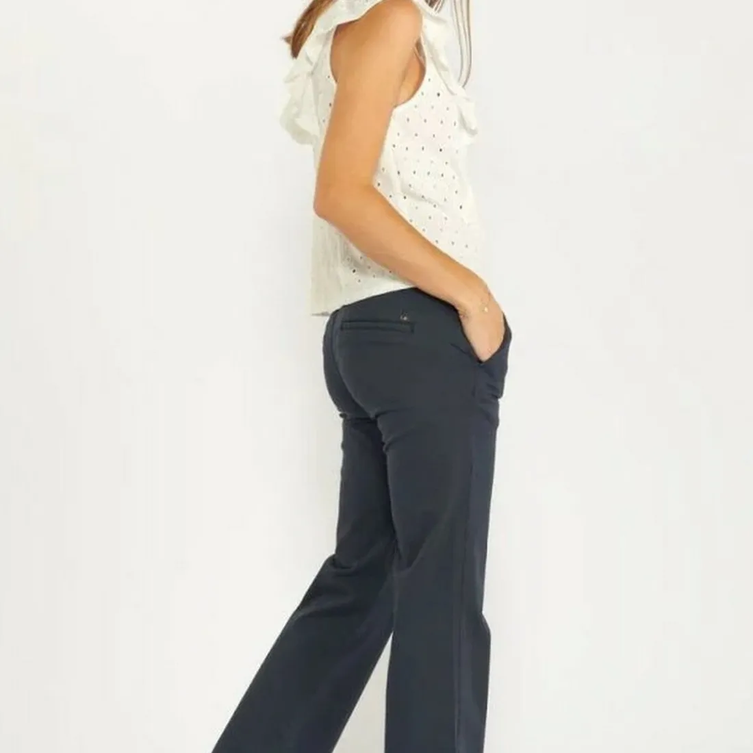 Pantalon Flare Joelle bleu nuit en coton