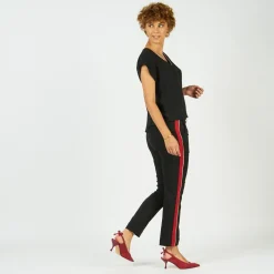 Pantalon fluide à bandes Carlos noir