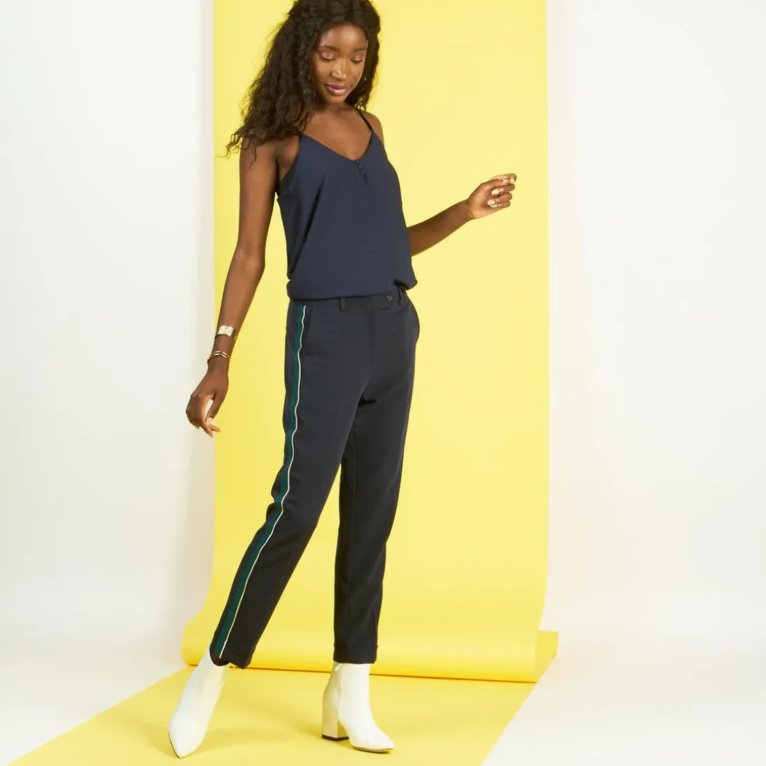 Pantalon fluide à bandes Carlos bleu marine