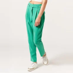 Pantalon fluide taille haute vert