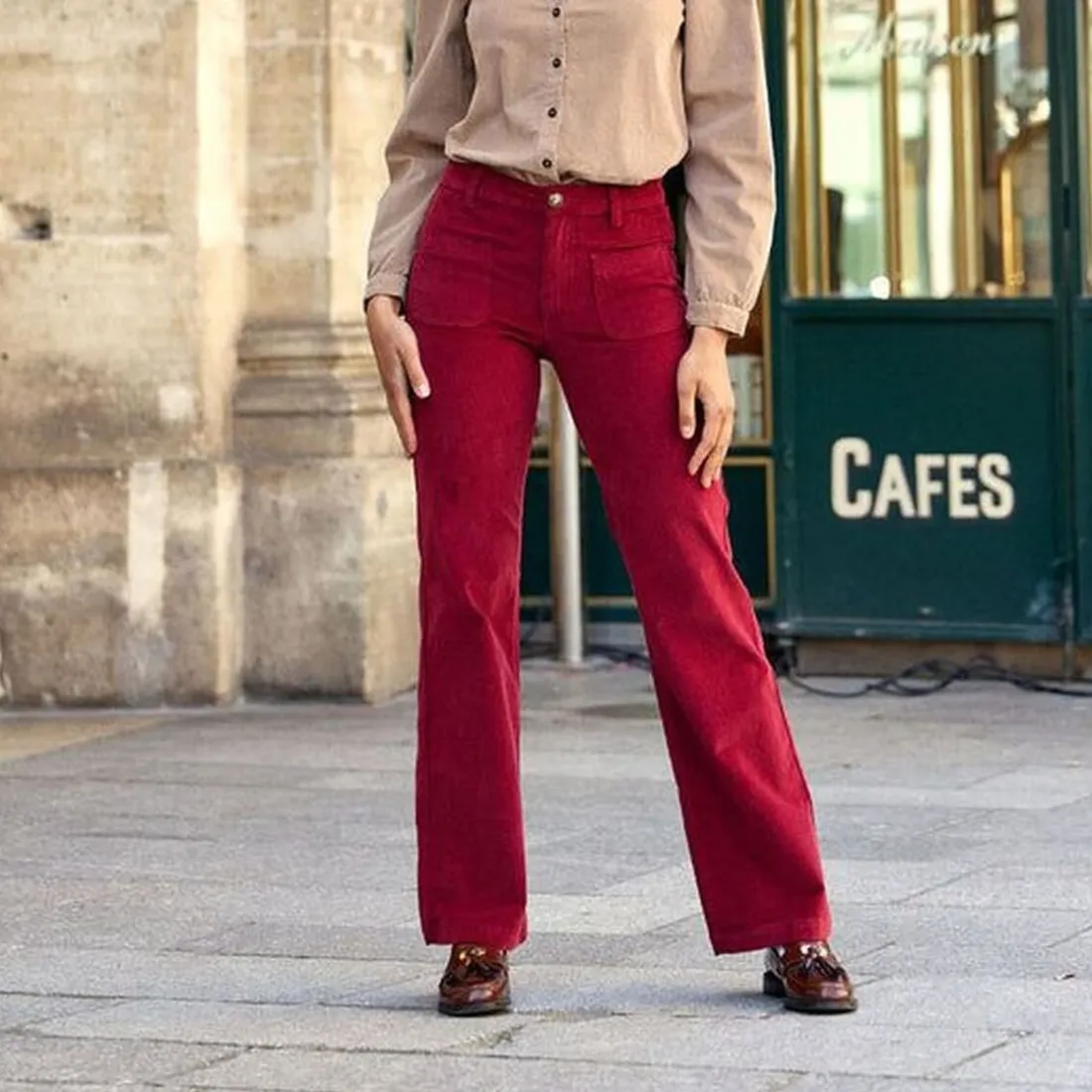 Pantalon framboise SONNY VELOURS en coton