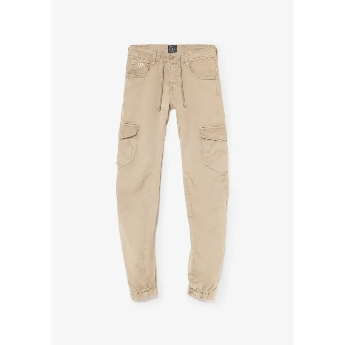 Pantalon garçon, Patos tapered arqué beige blanc en coton