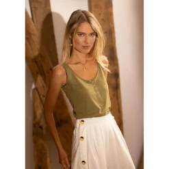 Pantalon large boutonnage coté écru Valère en coton