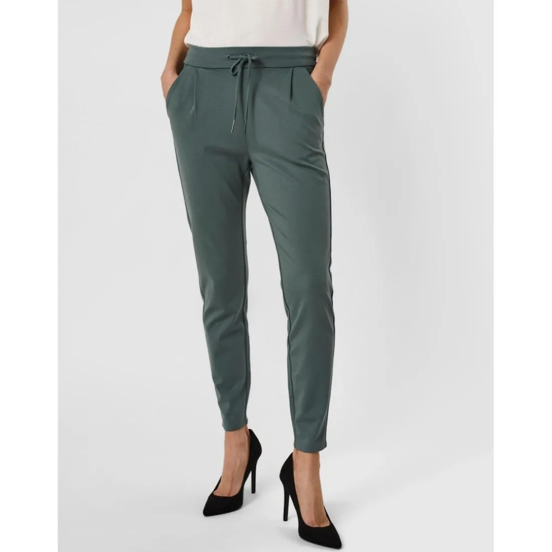 Pantalon Loose Fit Taille moyenne vert en viscose Nora