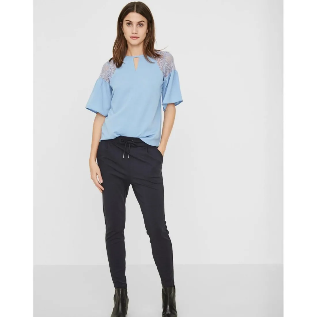 Pantalon Loose Fit Taille moyenne Pleine longueur bleu en viscose Zola