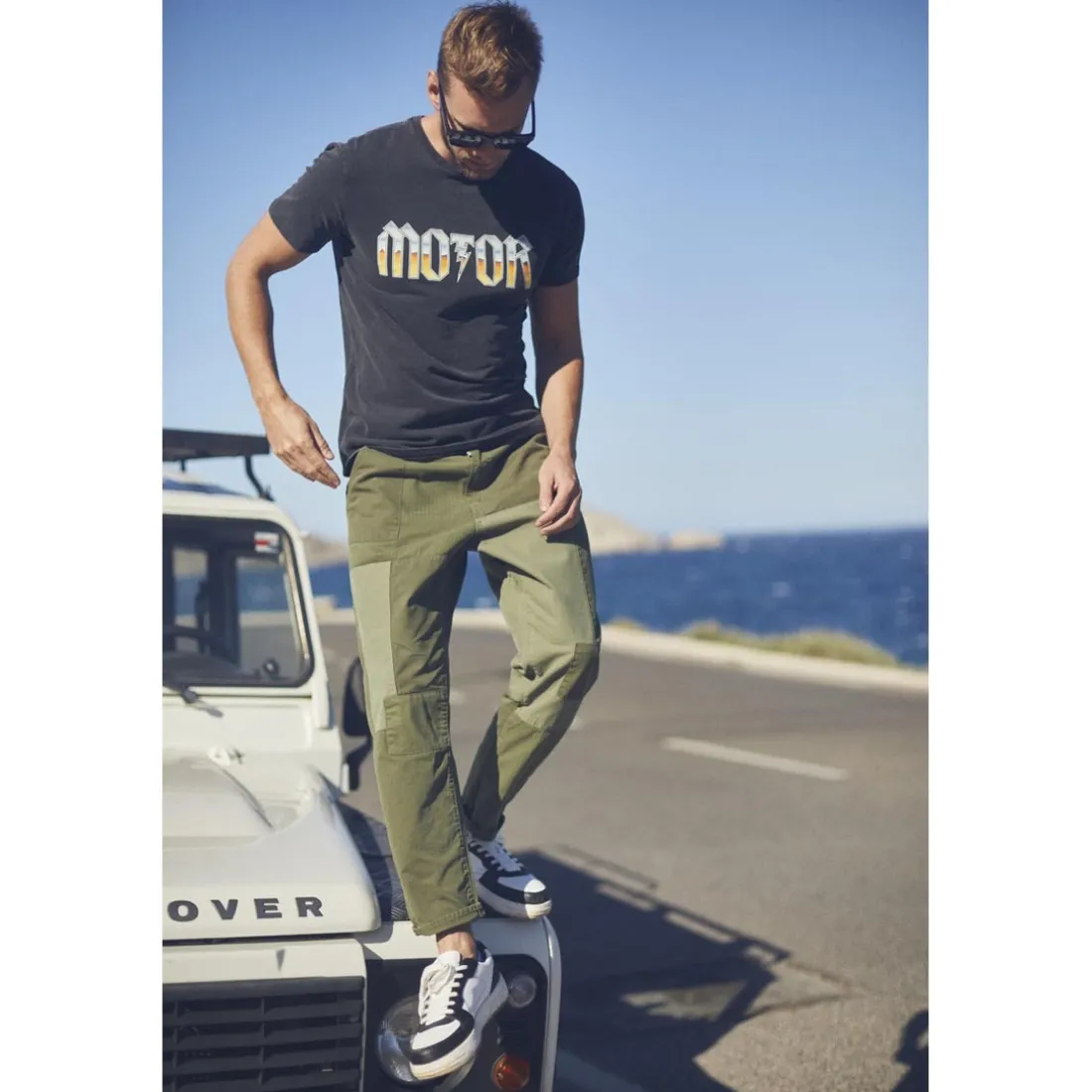 Pantalon loose, large MISTER vert en coton