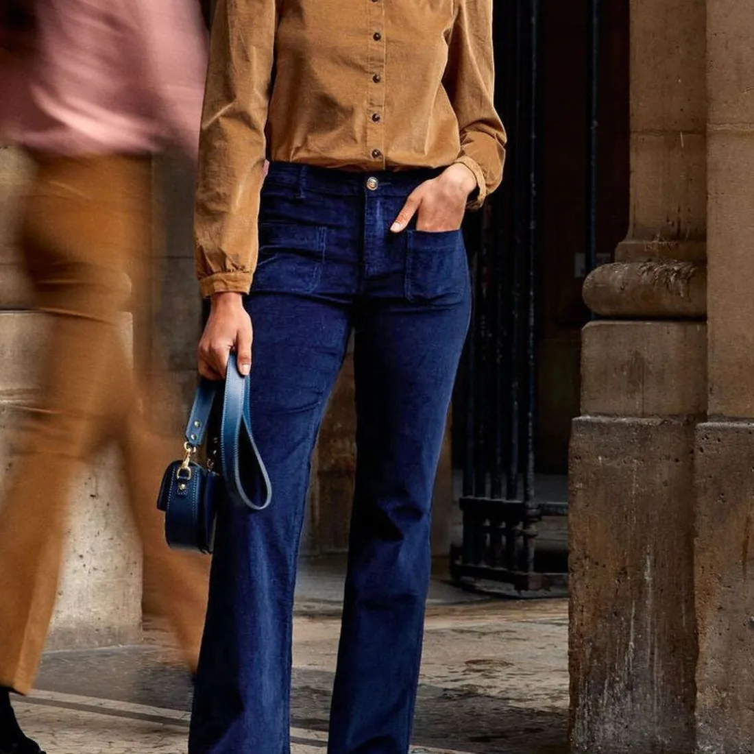 Pantalon marine SONNY VELOURS en coton