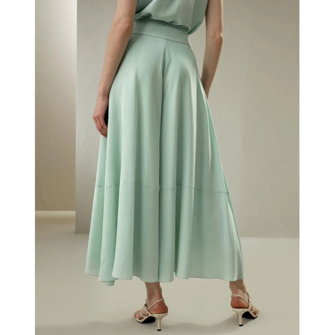Pantalon Palazzo Yasmin vert menthe en soie