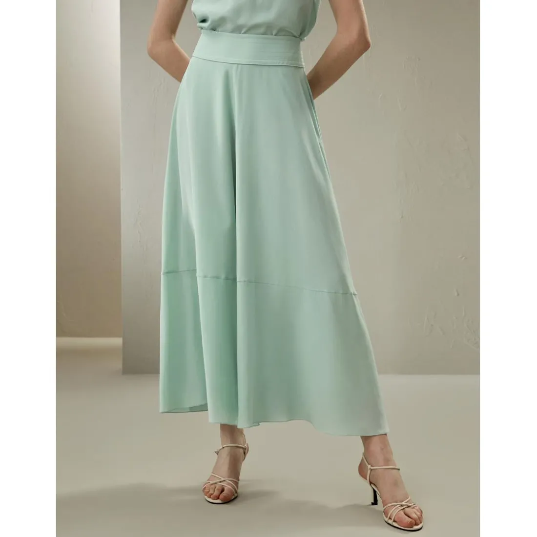 Pantalon Palazzo Yasmin vert menthe en soie