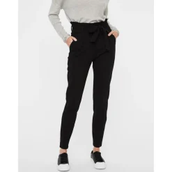 Pantalon paperbag Loose Fit Taille haute Pleine longueur noir en viscose