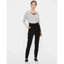 Pantalon paperbag Loose Fit Taille haute Pleine longueur noir en viscose