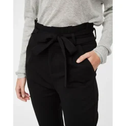 Pantalon paperbag Loose Fit Taille haute Pleine longueur noir en viscose